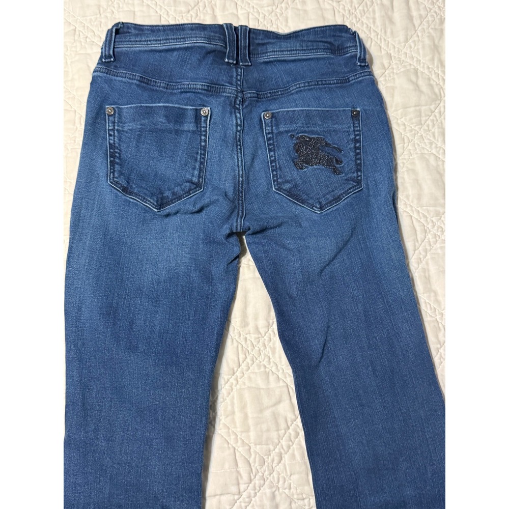Burberry Brit Bootcut Jeans Womens 27 Blue Chelsea Beaded Knight Logo Denim - Picture 2 of 13